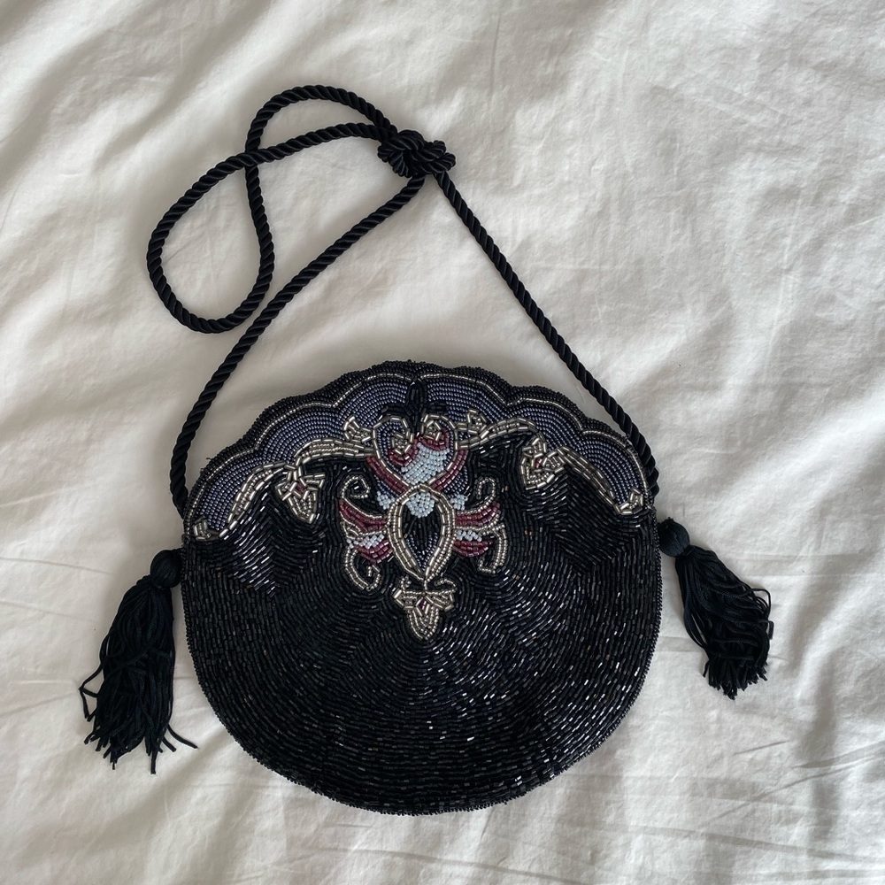 Vintage- Black Beaded Evening Bag with Tassels